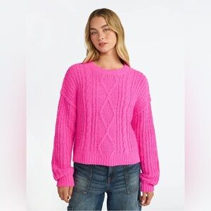Women’s Crew Neck Cable Knit Longsleeve pullover Sweater XL bright pink